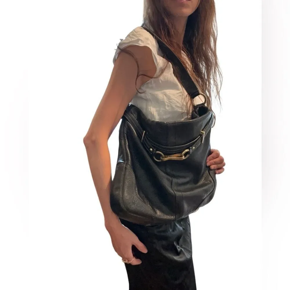 Coach Black Leather Hobo Bag with Gold Hardware